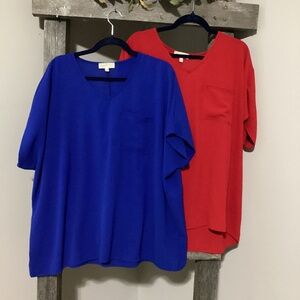 Perfect Brand Airflow Vneck Oversized Pocket Top Duo - Blue and Red Size L